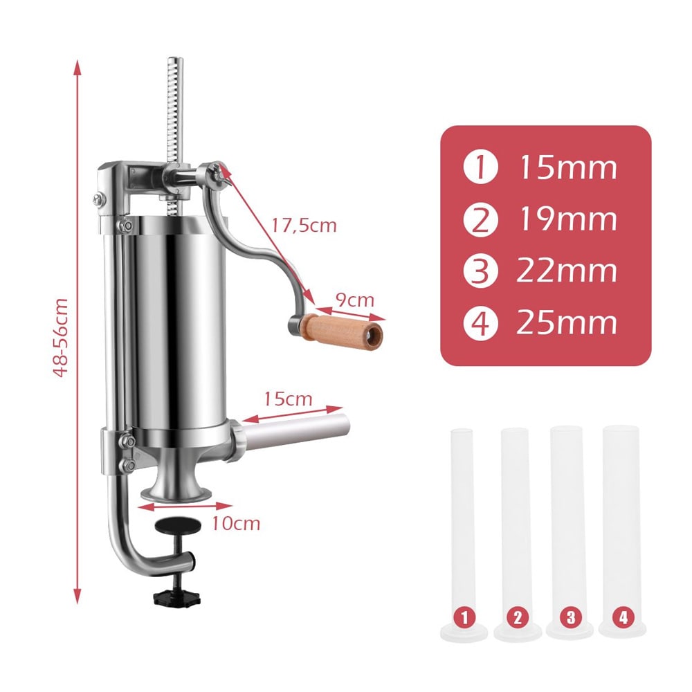 Pølsestopper 3 l / lodret pølsemaskine / pølsesprøjte med 4 dyser