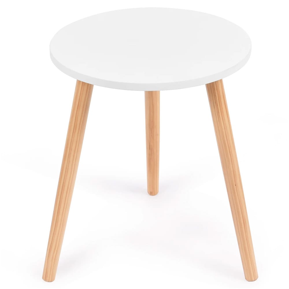 Runt sidobord 40 cm – Vit/Trä