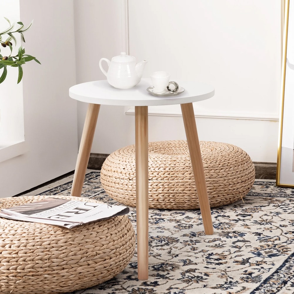 Runt sidobord 40 cm – Vit/Trä