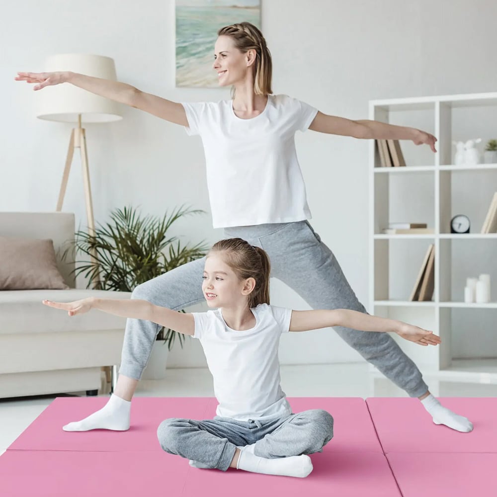 Hopfällbar träningsmatta med handtag - Rosa