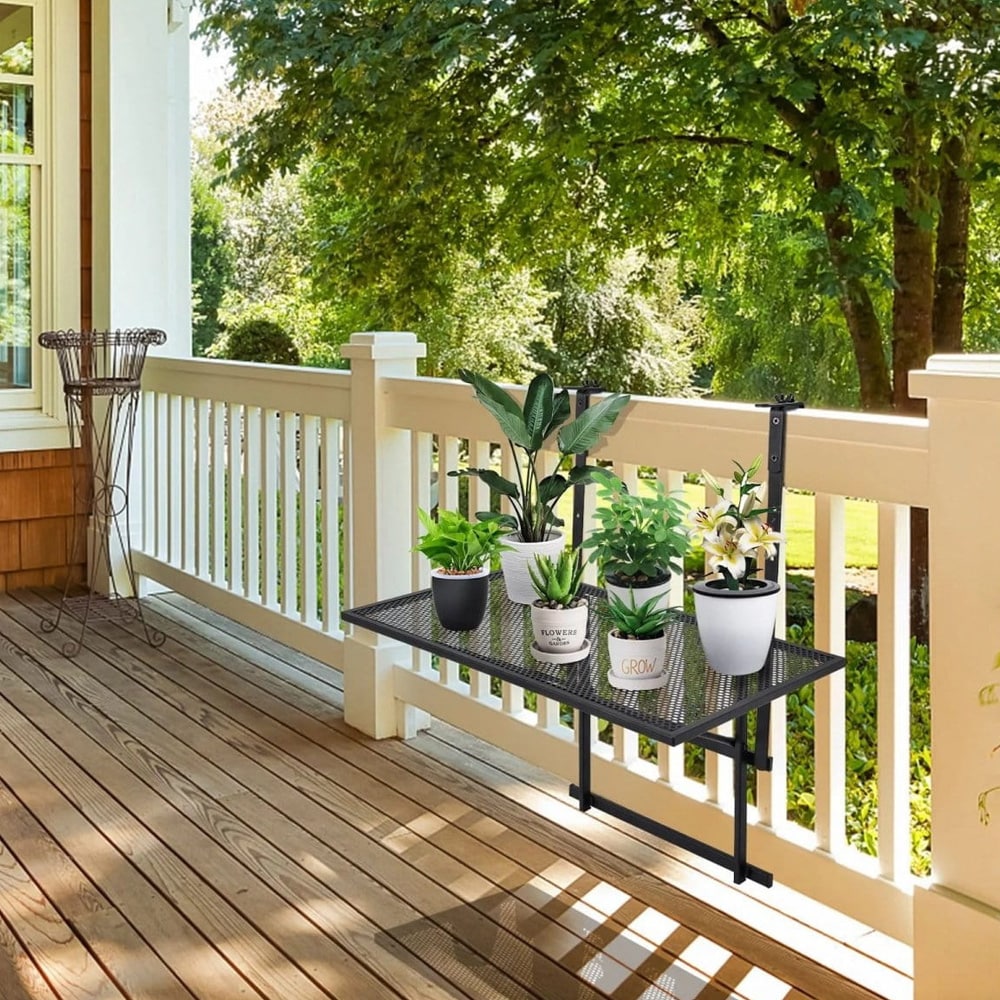 Balkongbord för räcke med justerbar höjd – Svart