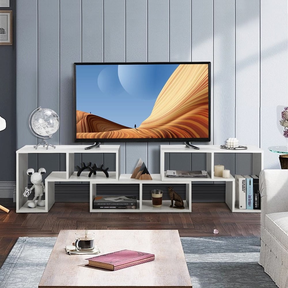 TV-bänk i 3 delar med hyllor och förvaring – Vit