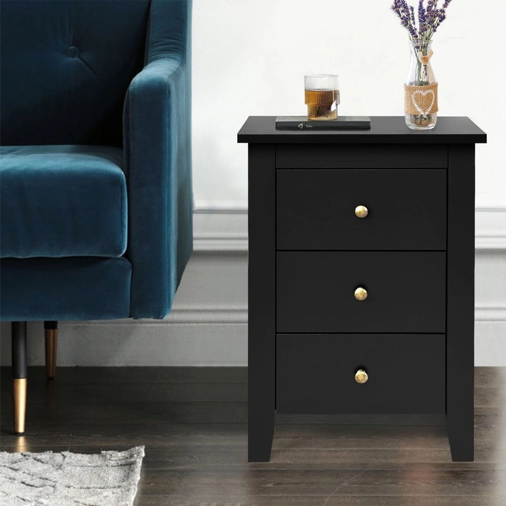 Nattduksbord med 3 lådor – Svart