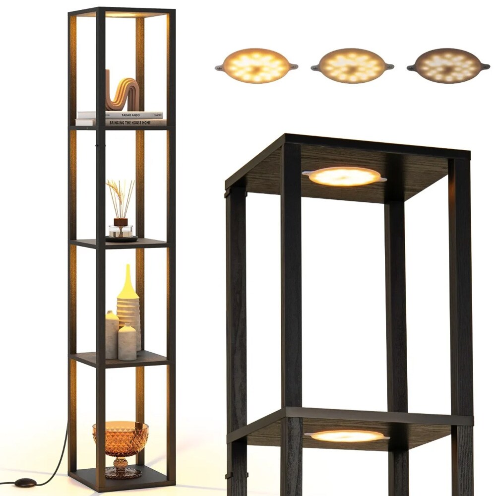 Golvlampa med hyllor och dimbart LED-ljus