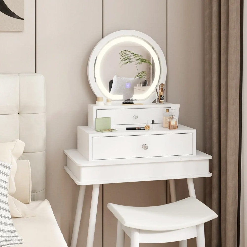 Sminkspegel med 2 lådor - Vit