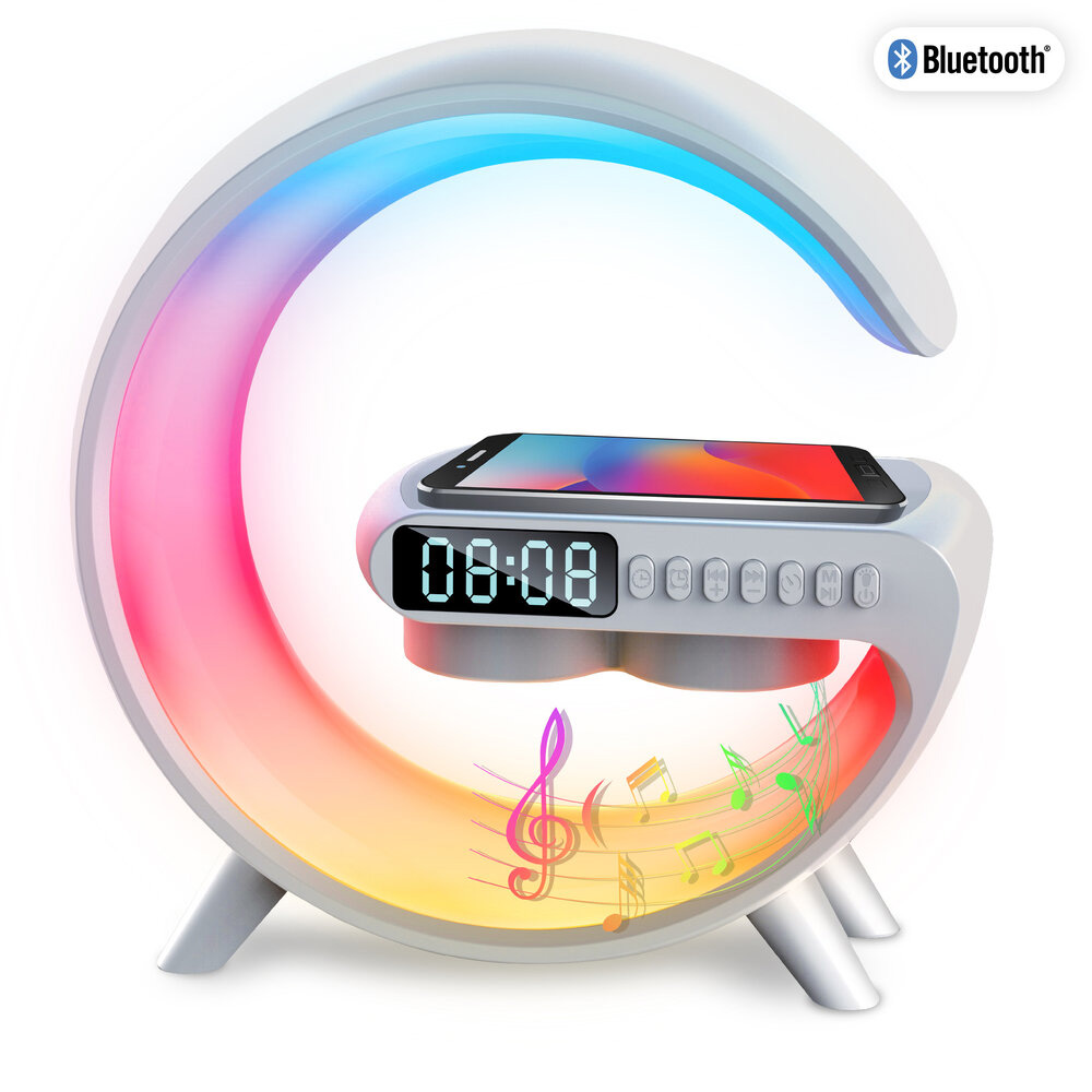 PartyFunLights väckarklocka med högtalare och trådlös mobilladdare