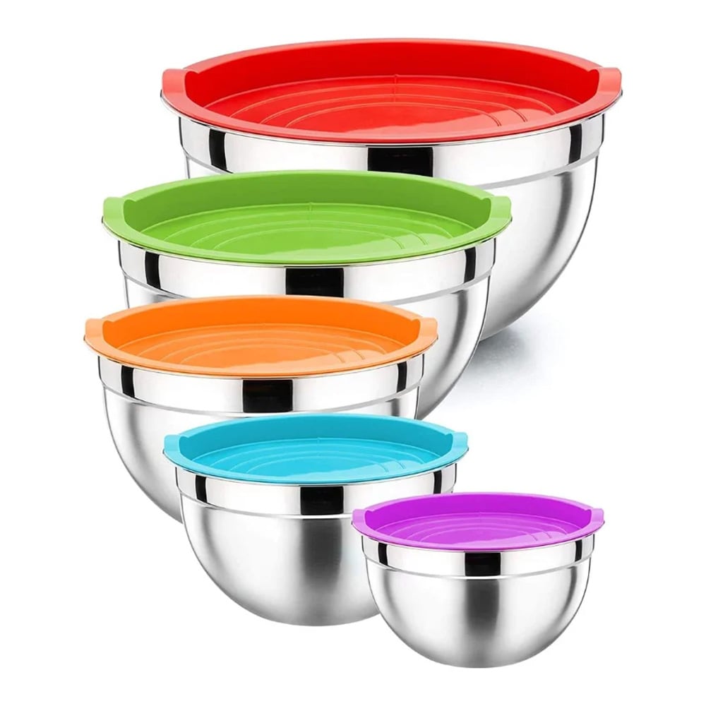 Herzberg 5-delat skålset i rostfritt stål med silikonlock