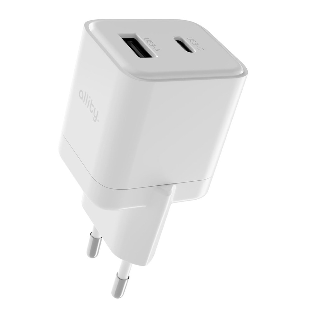 Allity GaN Väggladdare 20W PD QC med USB-C och USB-A