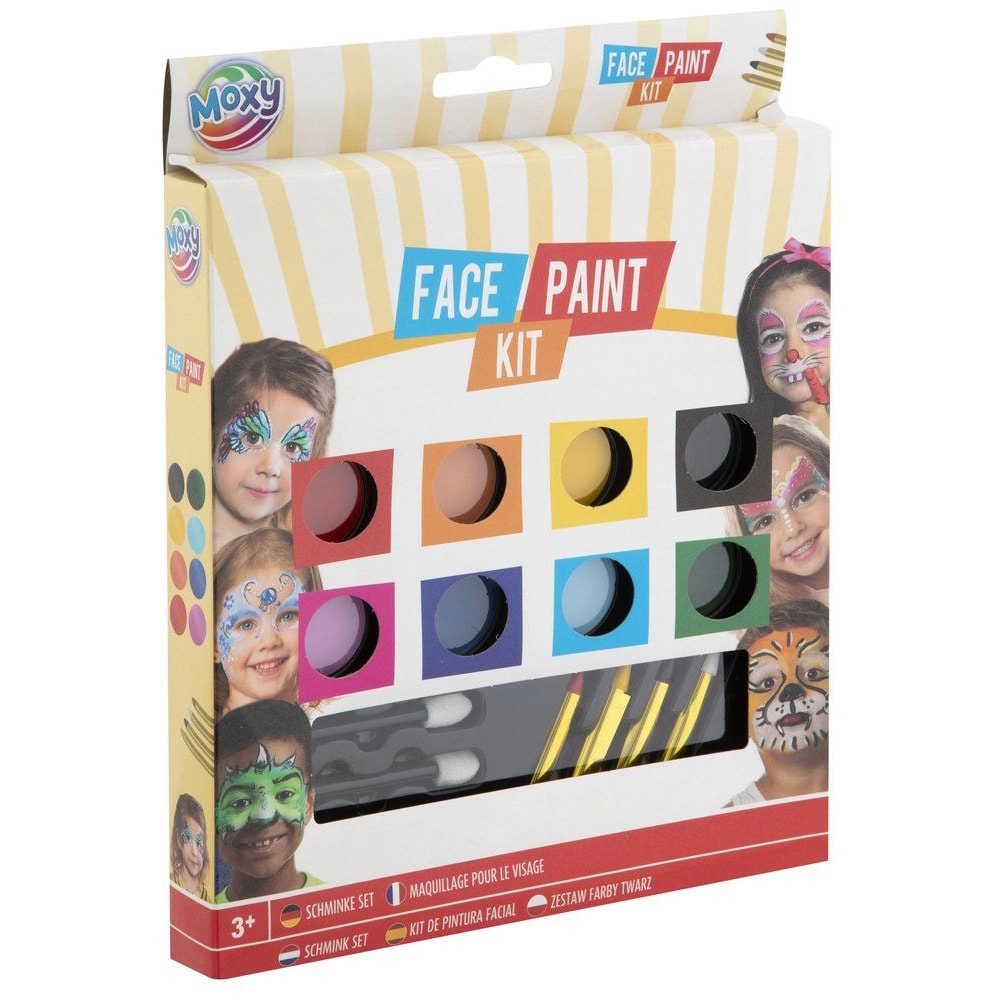 Ansiktsfärger för barn – komplett set med penslar, svamp och sminkstift