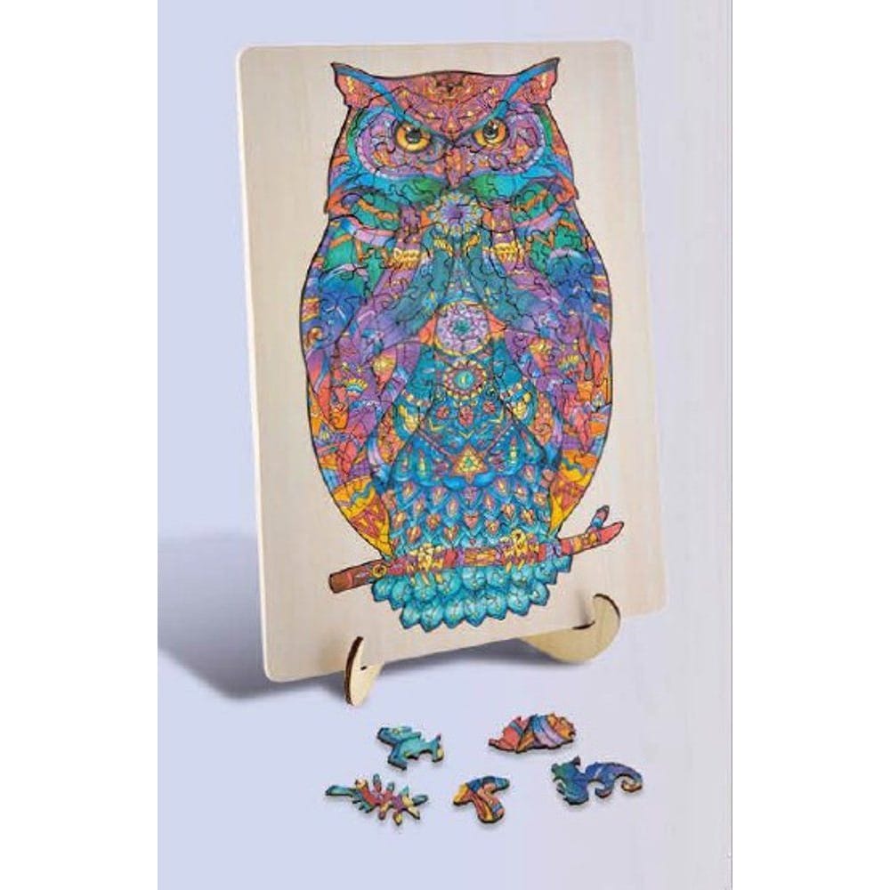 Träpussel – uggla med unika figurbitar i trä