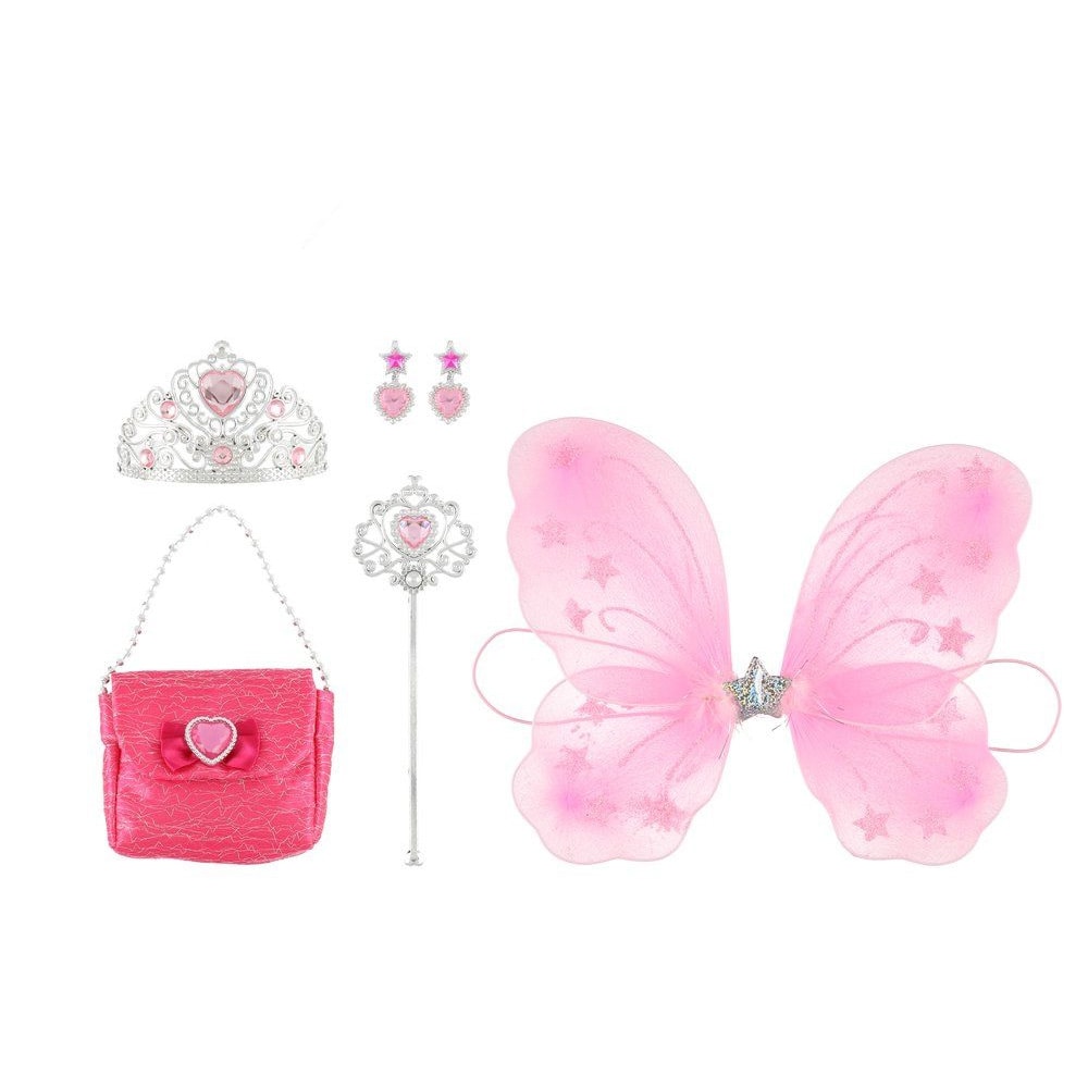 Utklädningsset Fairy Princess med tiara, vingar, handväska och trollspö