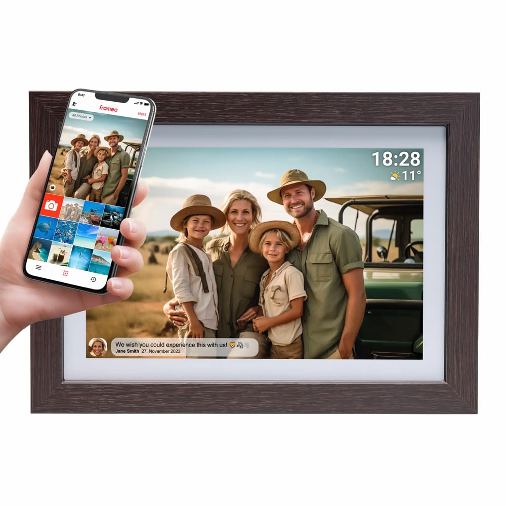 Denver WiFi Fotoram 10,1" med Frameo - Mörkt Trä
