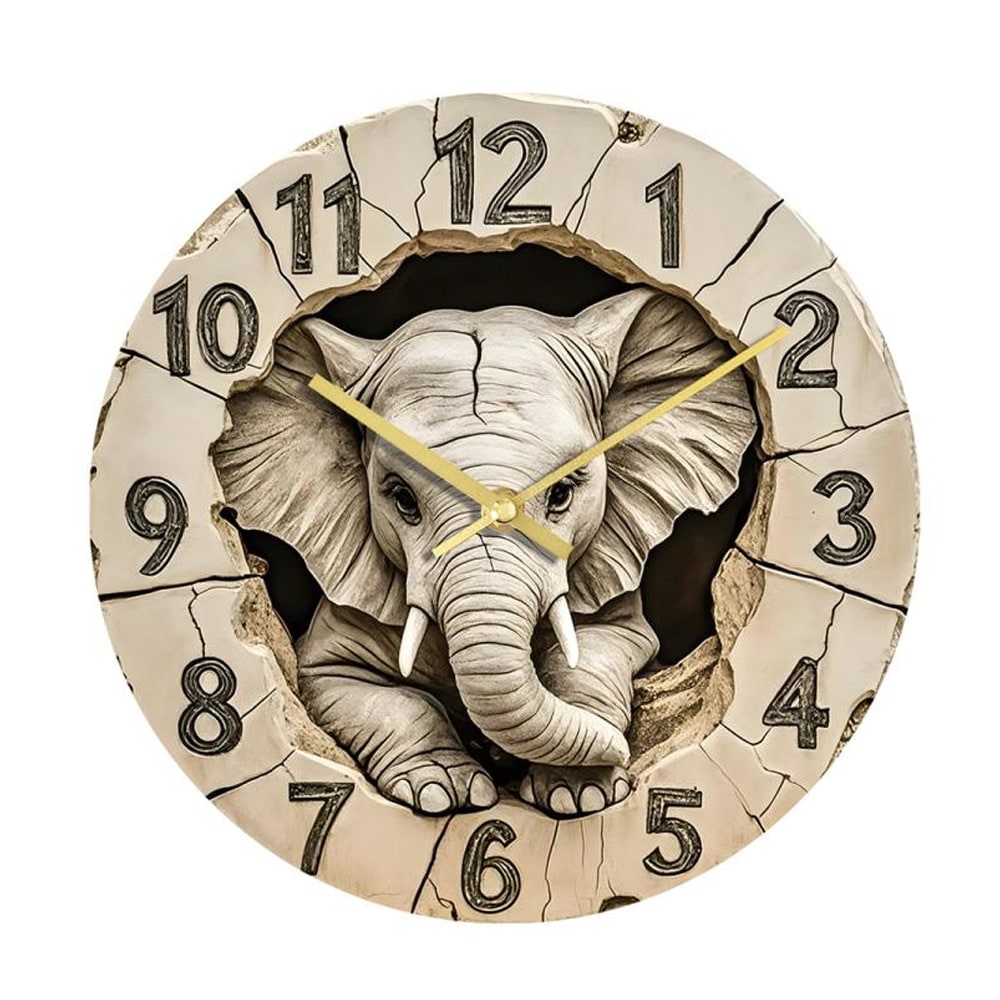 Väggklocka i akryl med 3D elefantmotiv