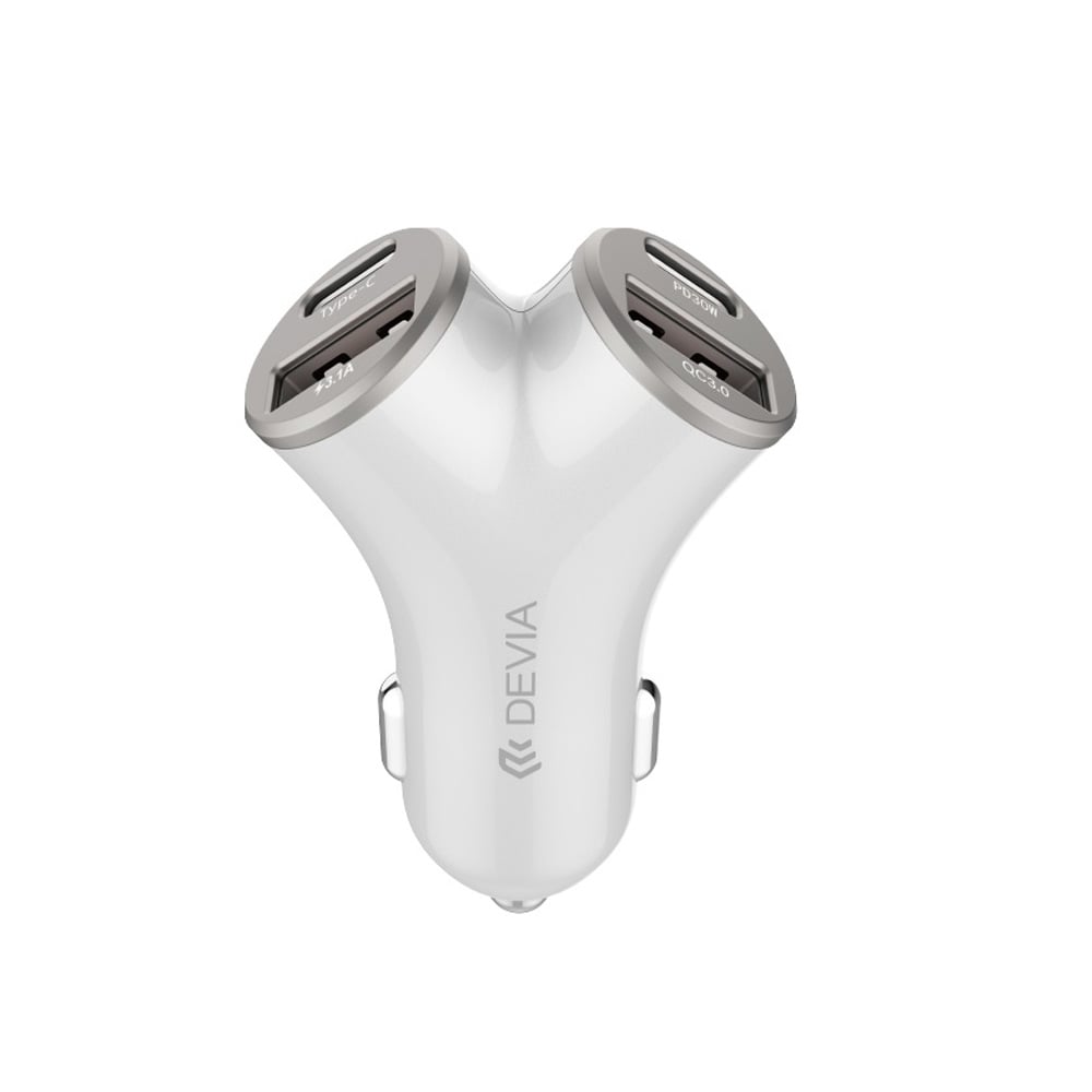 Devia Dual Billaddare med PD 48W 2x USB 2x USB-C - Silver