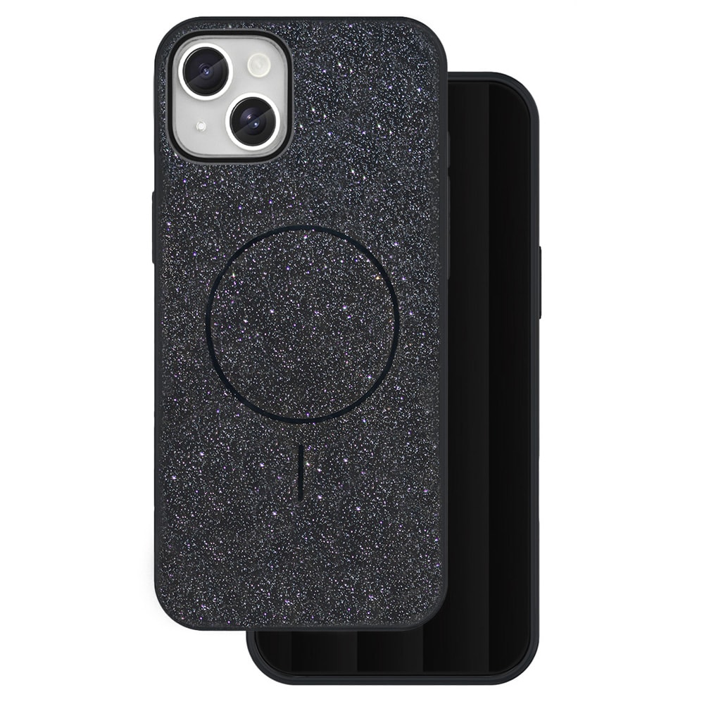 Glittrigt skal för iPhone 15  – Svart