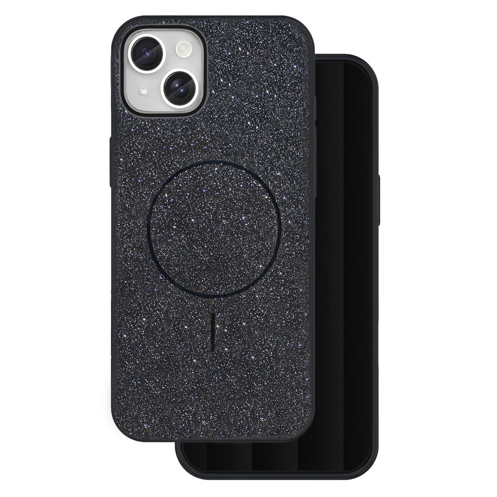 Glittrigt skal för iPhone 14 med MagSafe och metallknappar - Svart