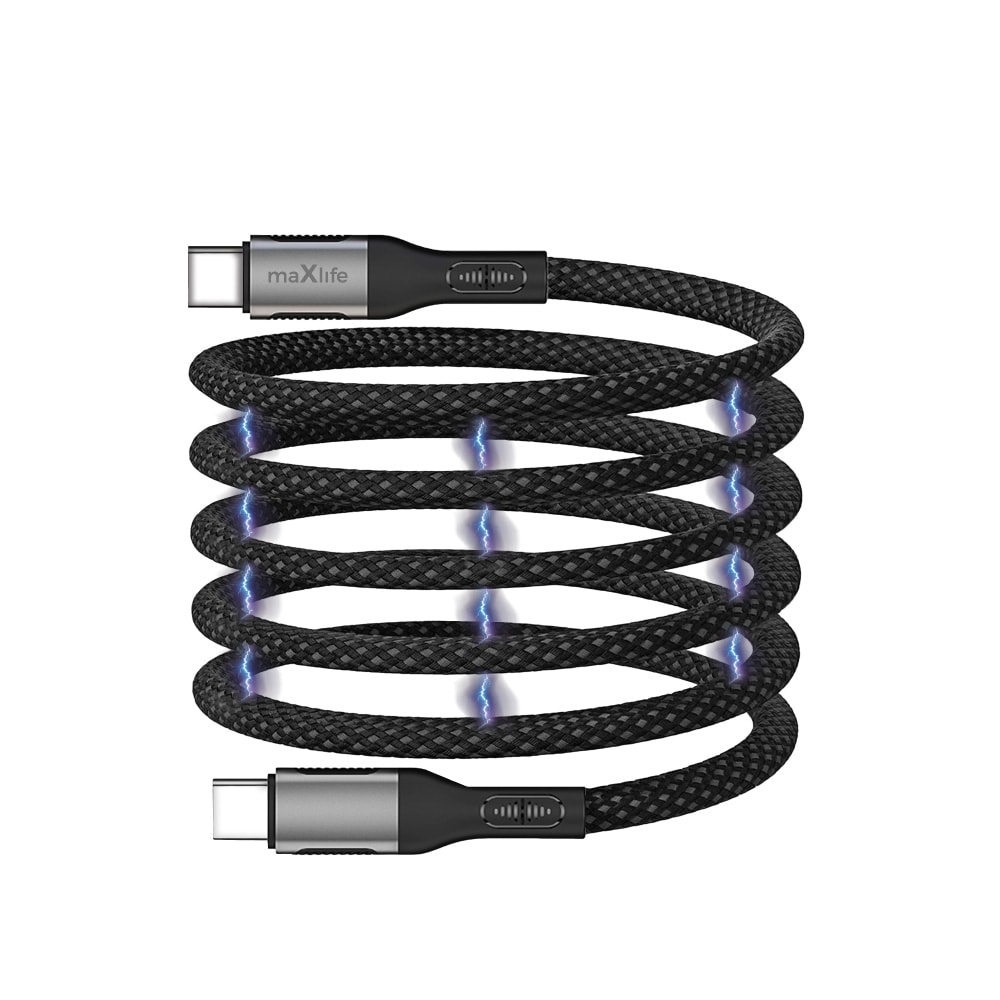 Maxlife magnetisk USB-C-kabel 100 W 1 m – Svart nylon