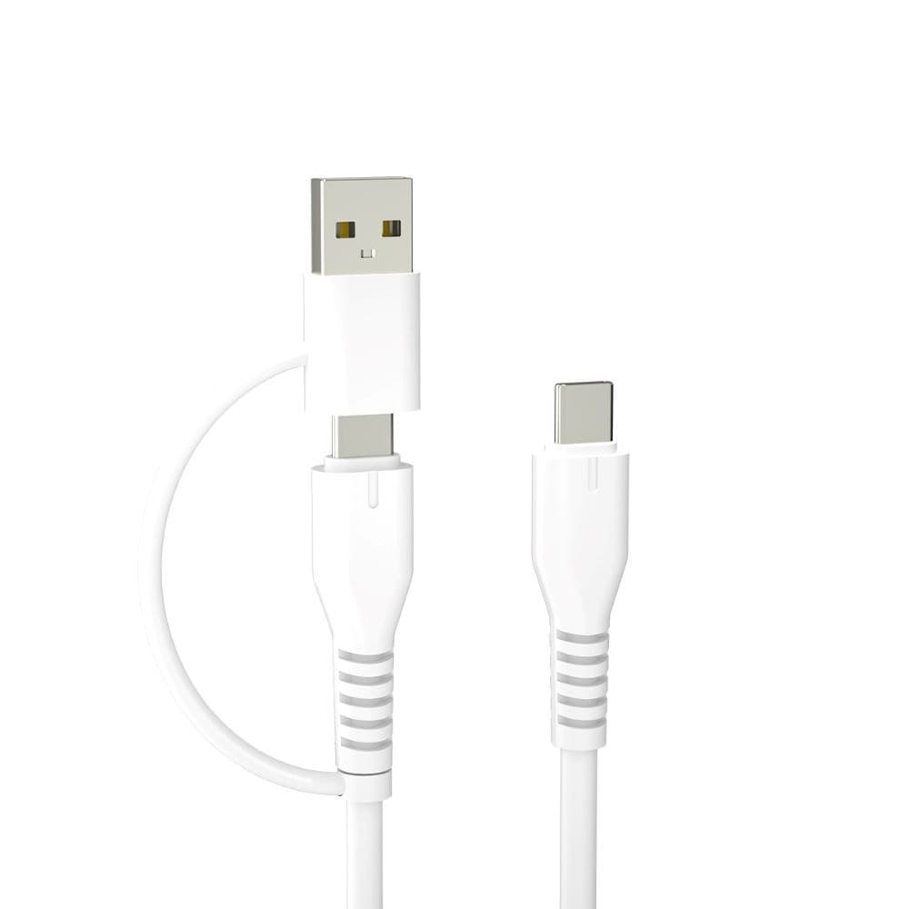 Forever 2-i-1 USB-C-kabel 1,5 m 3 A med USB-kontakt – Vit