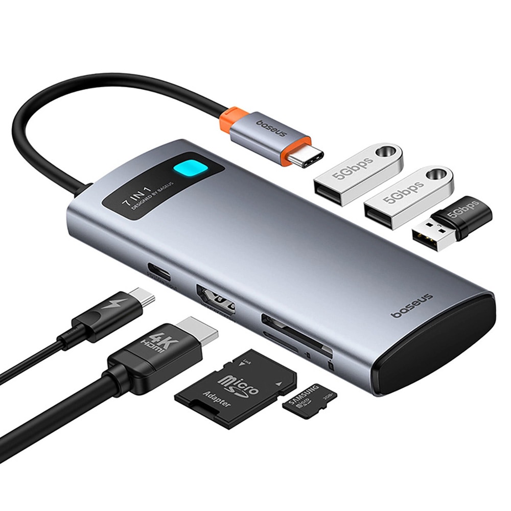 Baseus 7i1 USB-C Hubb med HDMI / 3x USB 3,0 / USB-C PD / SD / microSD