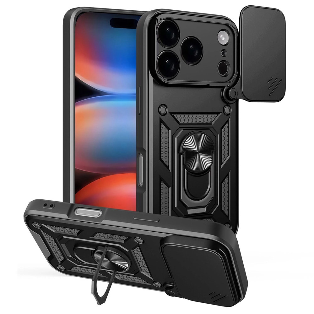 Skyddsskal med kameraskydd och mobilring till iPhone 17 Pro - Svart