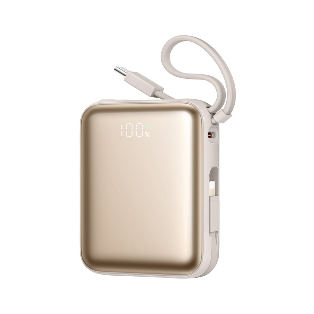 Joyroom Powerbank 22,5W 10000mAh med inbyggd USB-C- och lightningkabel - Guld
