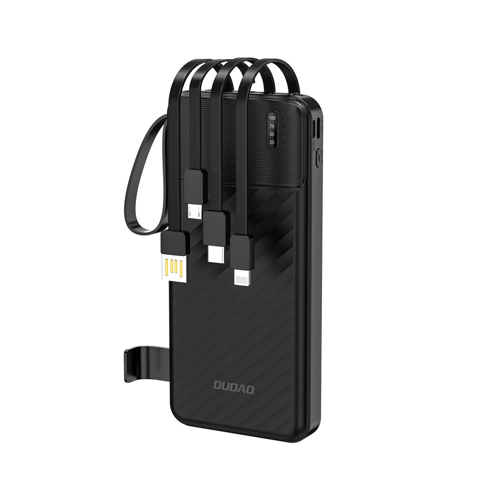 Dudao K11 10000mAh Powerbank med inbyggda USB-kablar - Svart