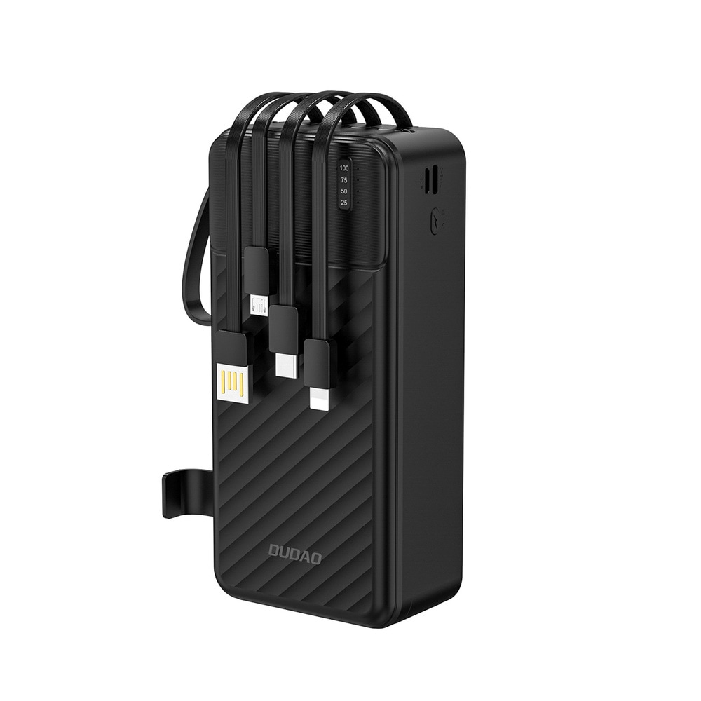Dudao K11 Max 30000mAh Powerbank med inbyggda USB-kablar - Svart