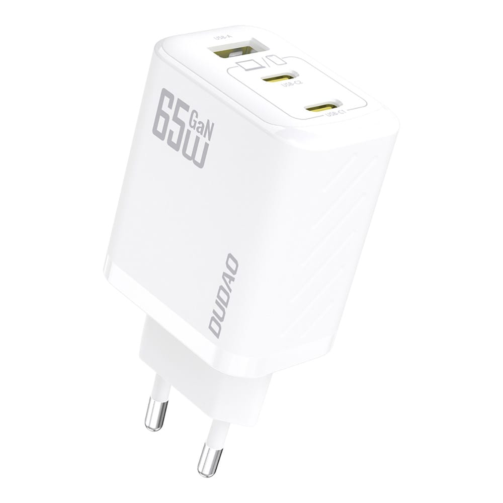 Dudao 65W GaN Väggladdare med USB-C, USB-A och USB-C-kabel – Vit