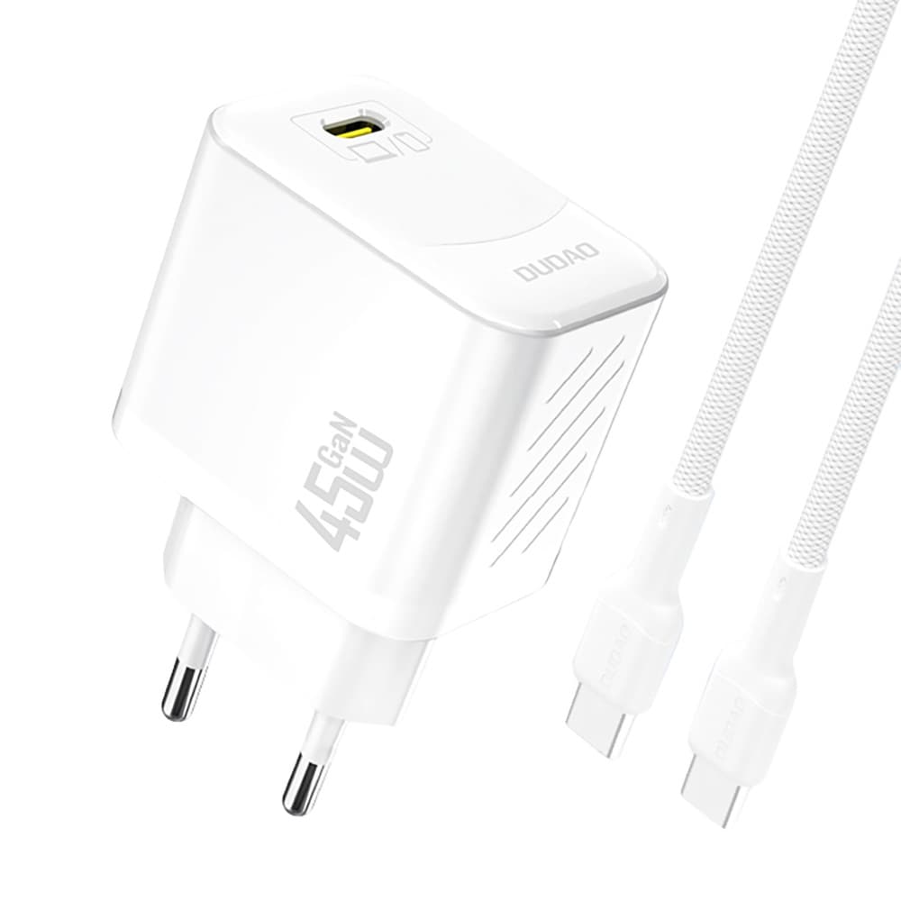 Dudao 45W GaN Väggladdare med USB-C och USB-C-kabel – Vit