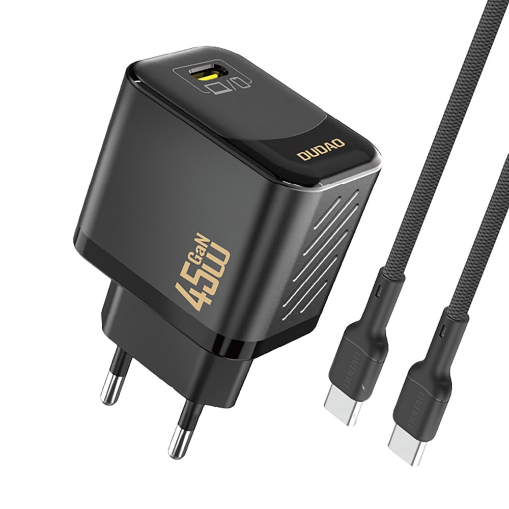 Dudao 45W GaN Väggladdare med USB-C och USB-C-kabel – Svart