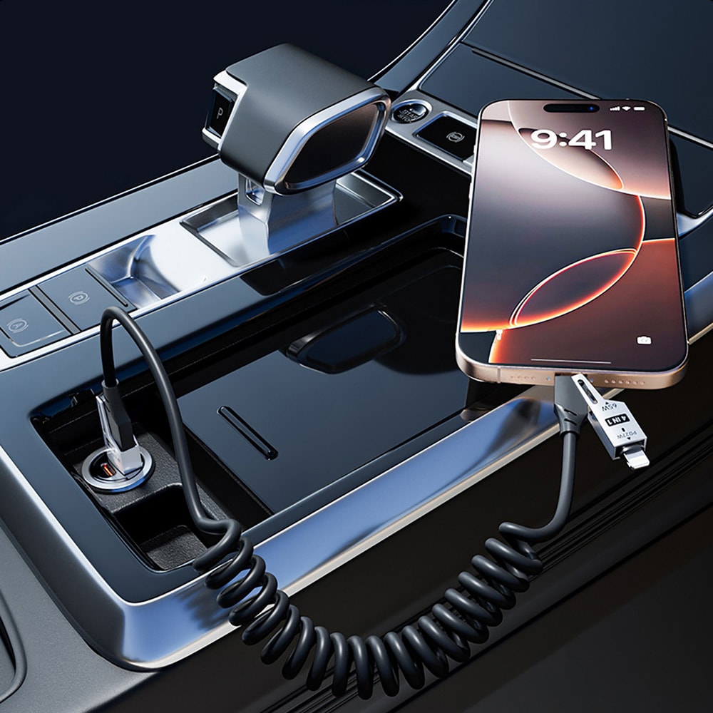 Dudao 4-i-1 USB-kabel – USB-A / USB-C till Lightning / USB-C – Svart