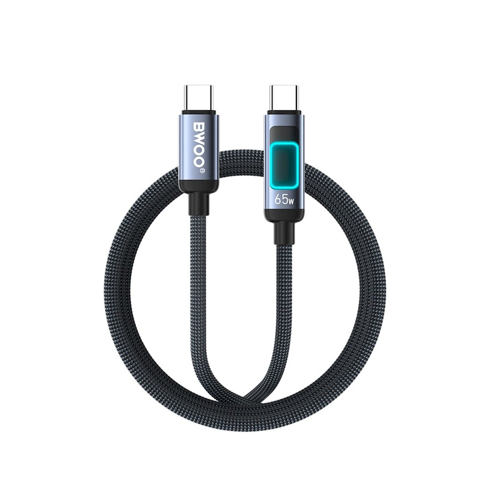 BWOO Flätad USB-C-Kabel PD 60W med LED-display