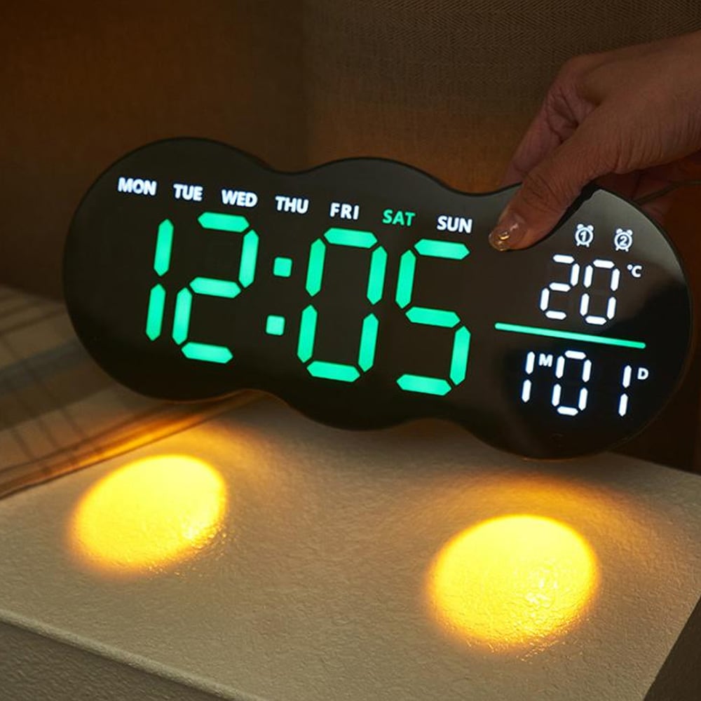 Digital väggklocka / LED-klocka / klocka med datum / temperatur / veckodag / timer / fjärrkontroll