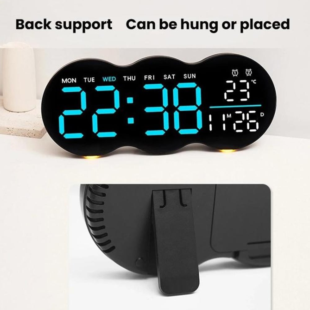 Digital väggklocka / LED-klocka / klocka med datum / temperatur / veckodag / timer / fjärrkontroll