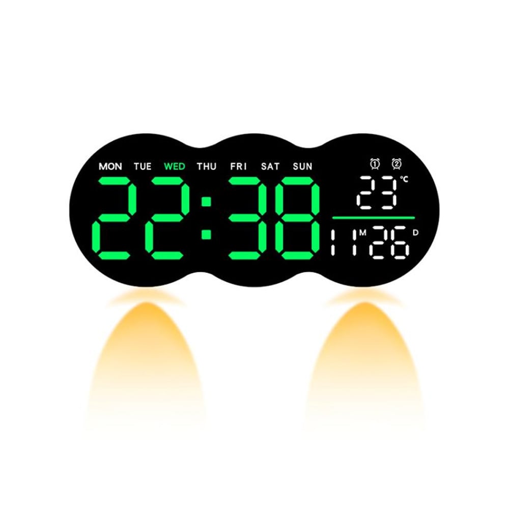 Digital väggklocka med datum, termometer och nedräkningstimer
