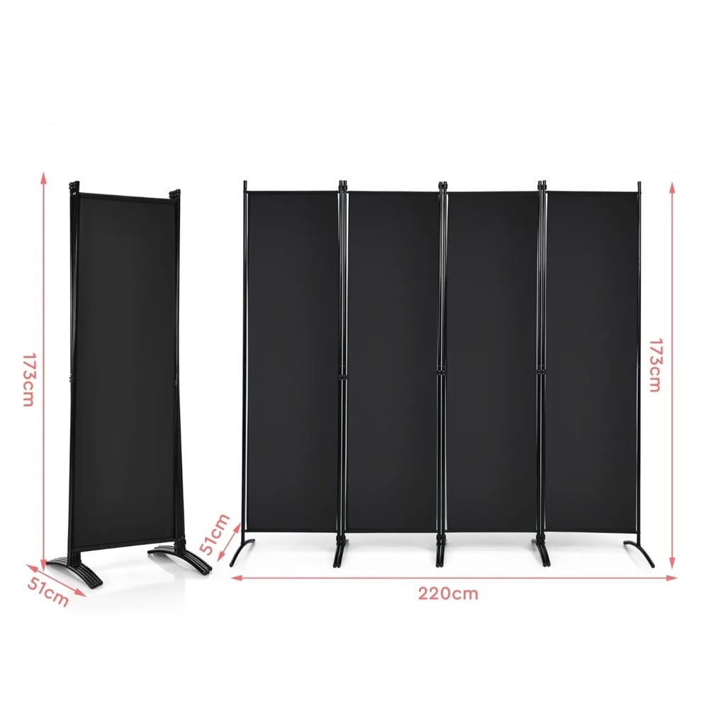 Rumsavdelare 4 paneler H173cm - Svart