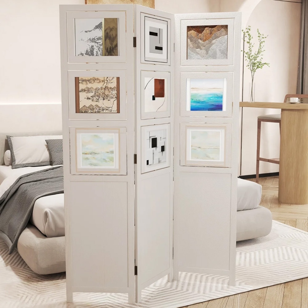 Rumsavdelare med 3 paneler och 9 fotoramar H170cm - Vit