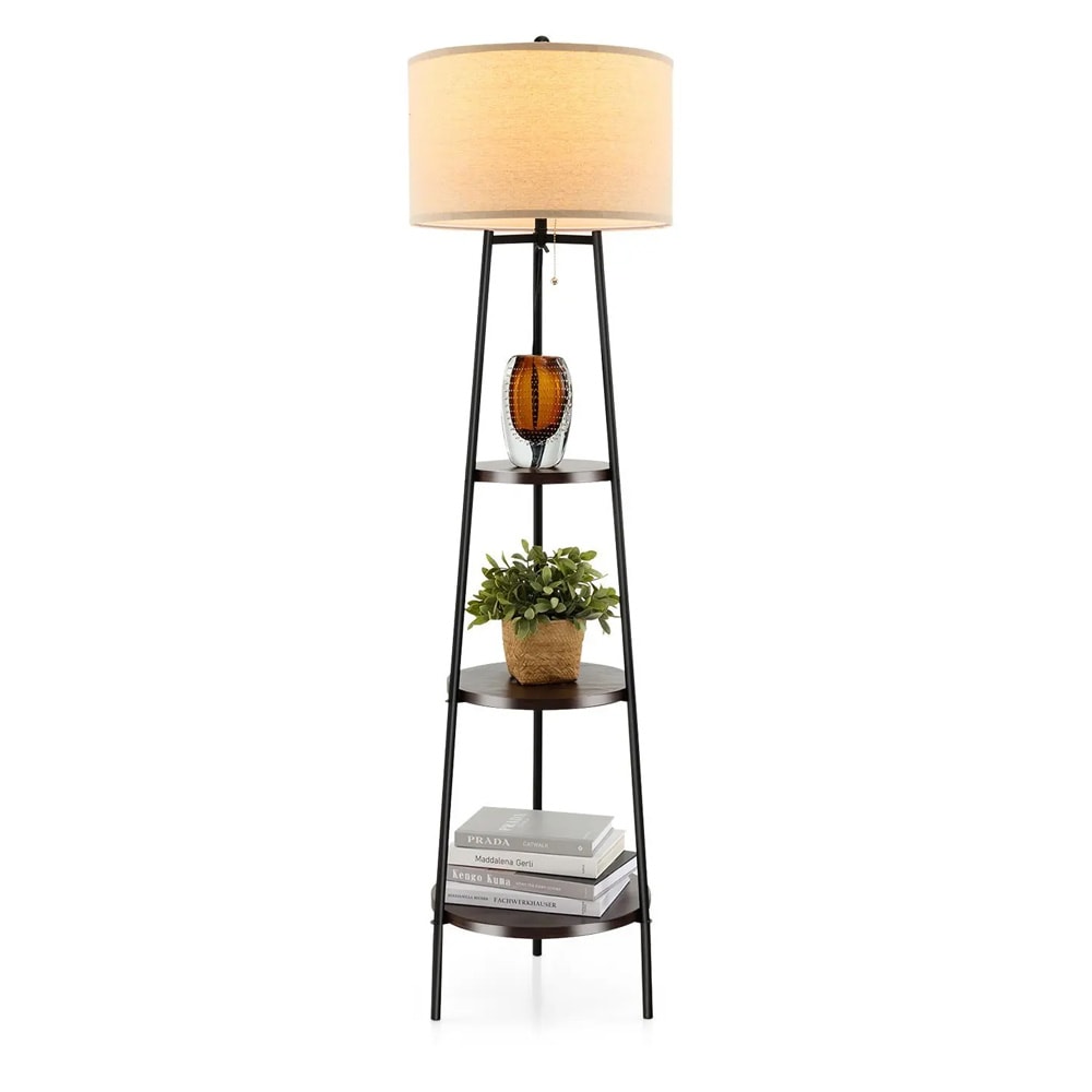 Golvlampa med 3 hyllor – Svart