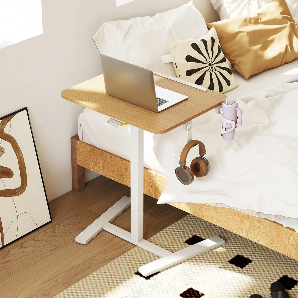 Mobilt laptopbord med fällbar bordsskiva – Vit/trä