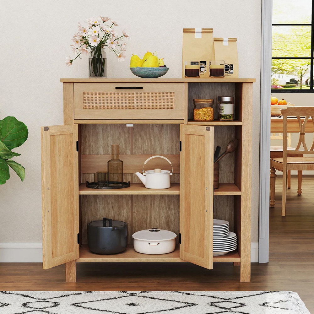 Skänk / sideboard / förvaringsskåp i natur / skåp med låda och öppna hyllor