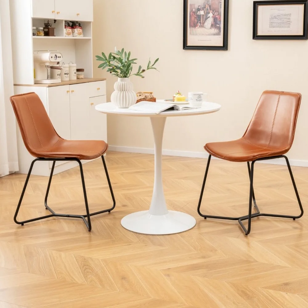 Kökstolar med brunt konstläder och svarta ben i stål 2-pack