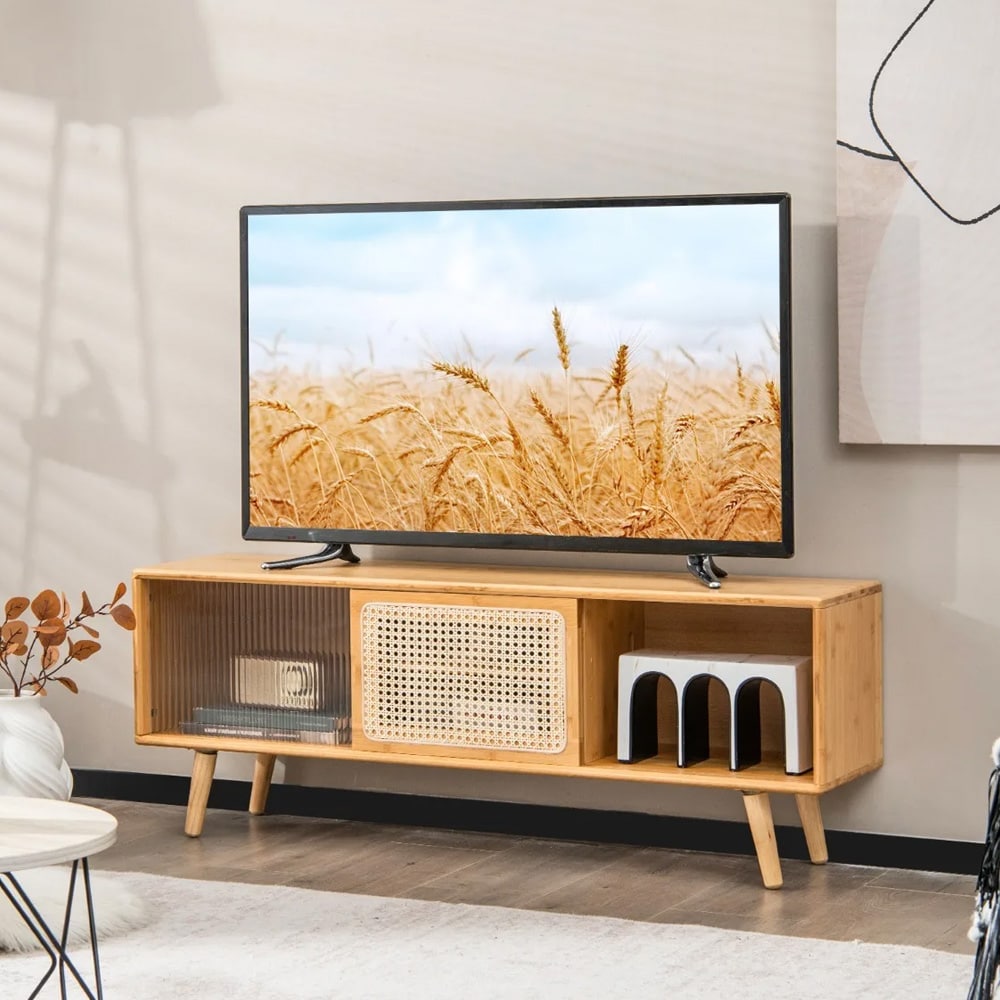 TV-Bänk med Rotting och glasdörrar 120,5x45,5cm