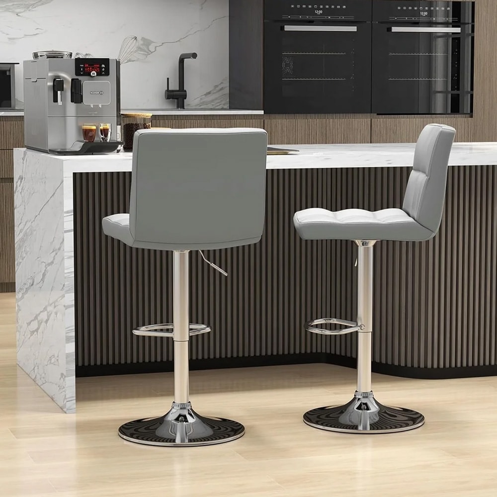 Höj- och sänkbara barstolar i konstläder 65-85cm 2 pack - Grå