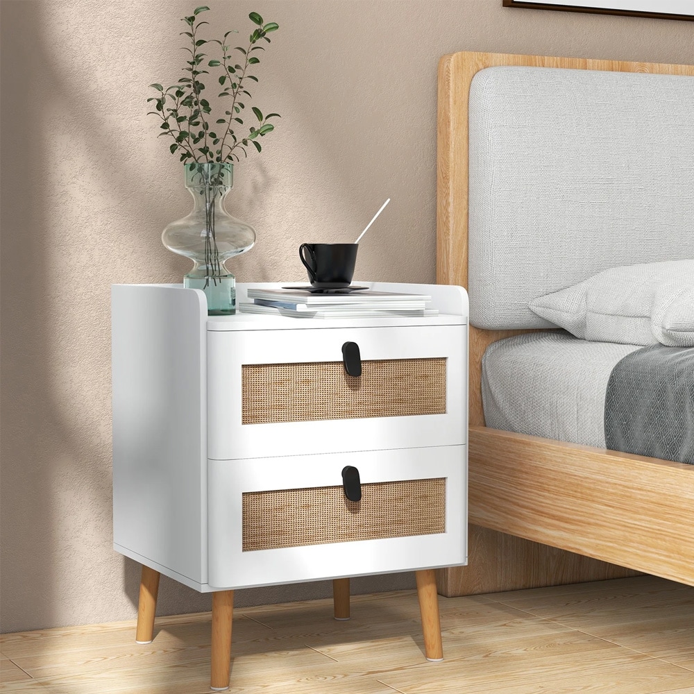 Sängbord med 2 lådor - Vit/Rotting