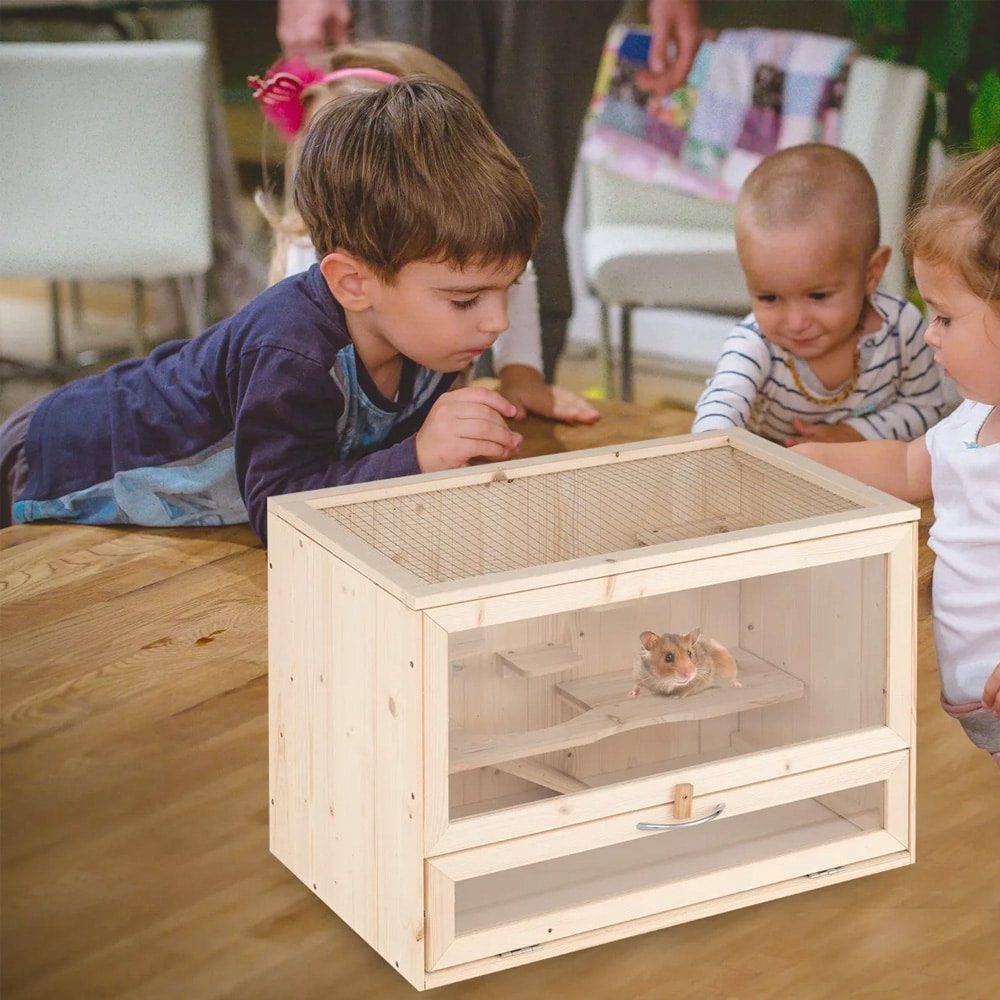 Hamsterbur i trä med 2 öppningar 60x35,5x42cm