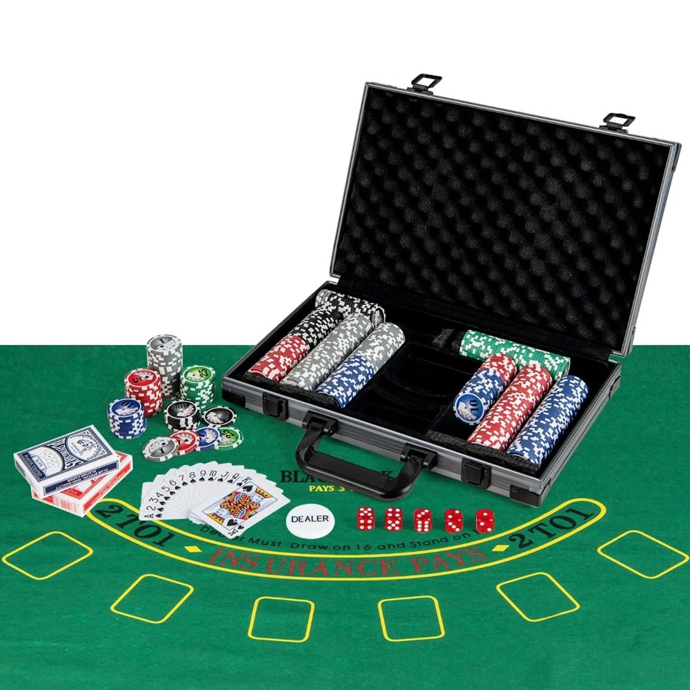 Pokerset med 400 marker / poker set / Texas Hold’em-set med kort och tärningar i aluminiumväska