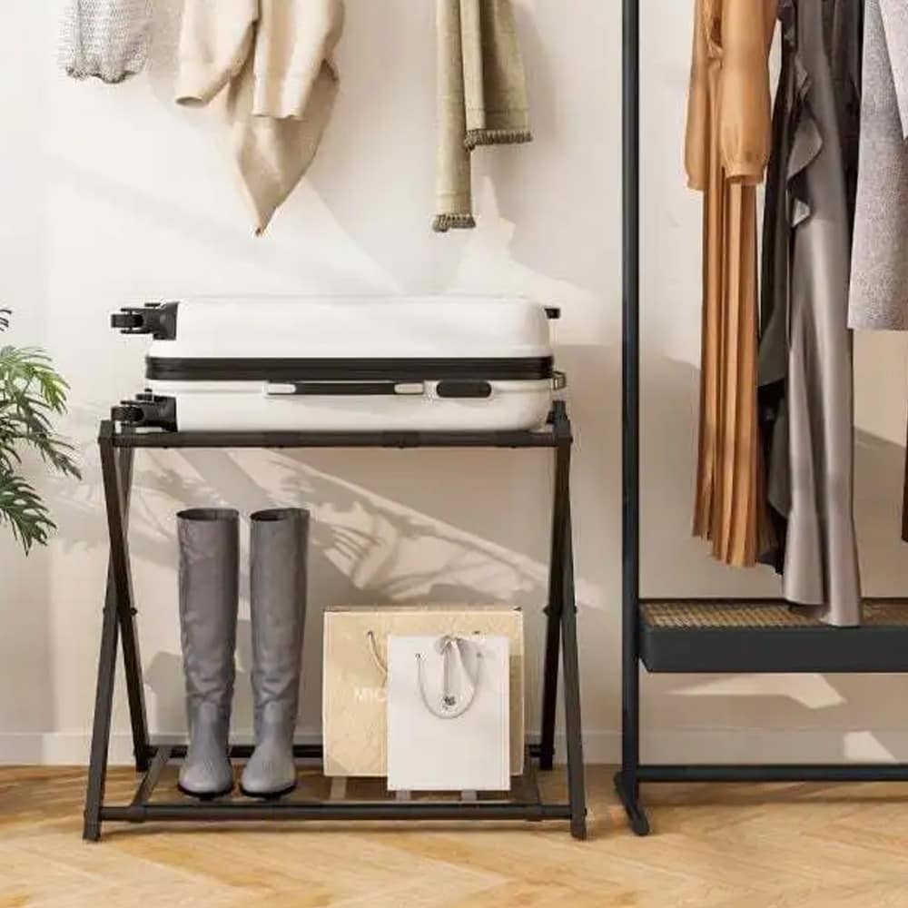 Fällbart bagageställ i metall – svart