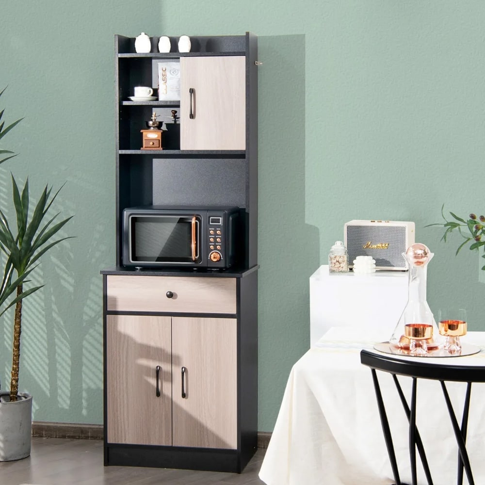 Kökshylla med justerbara hyllor – svart, 180 cm hög