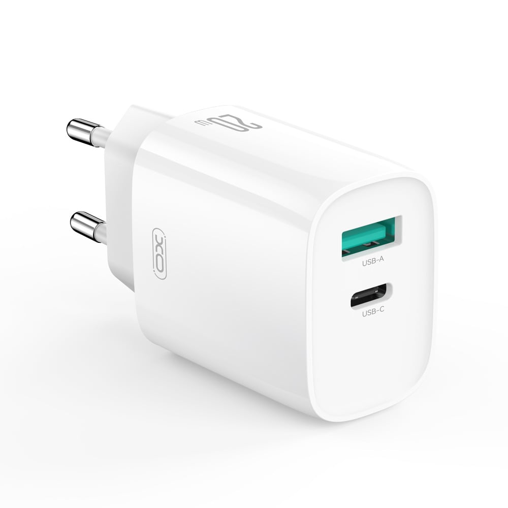 XO Väggladdare 20W PD med USB-C, USB-A och USB-C till Lightning-kabel