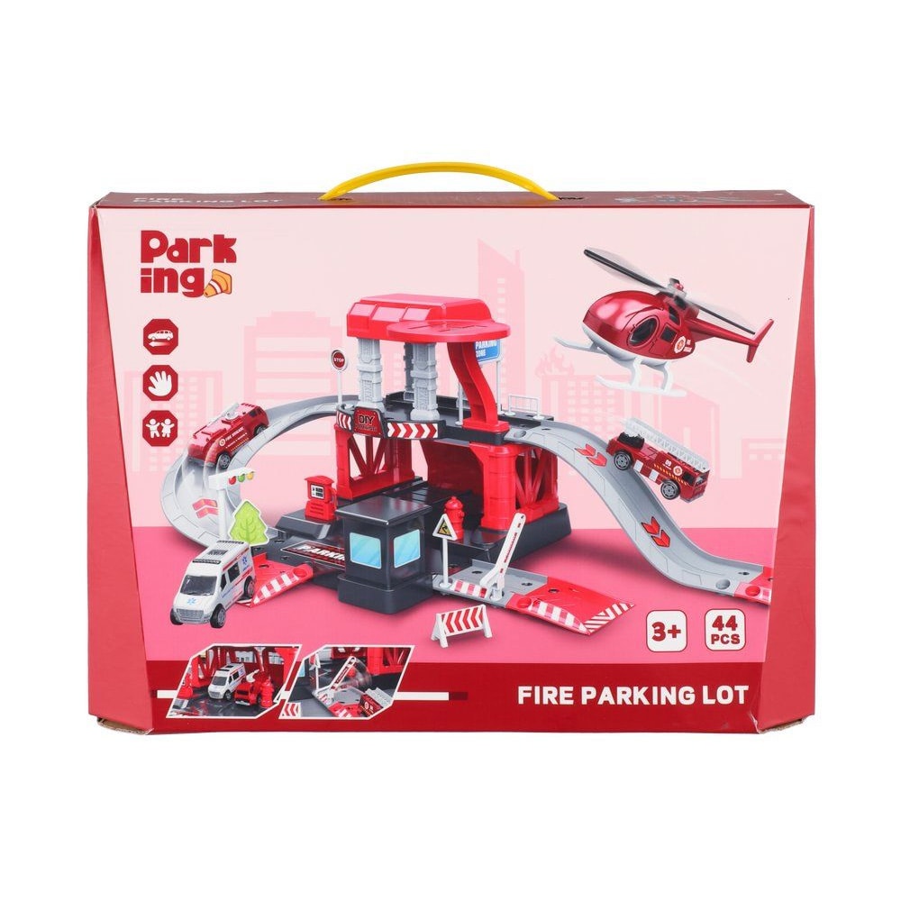 Parkeringsgarage med brandfordon – lekset med 44 delar